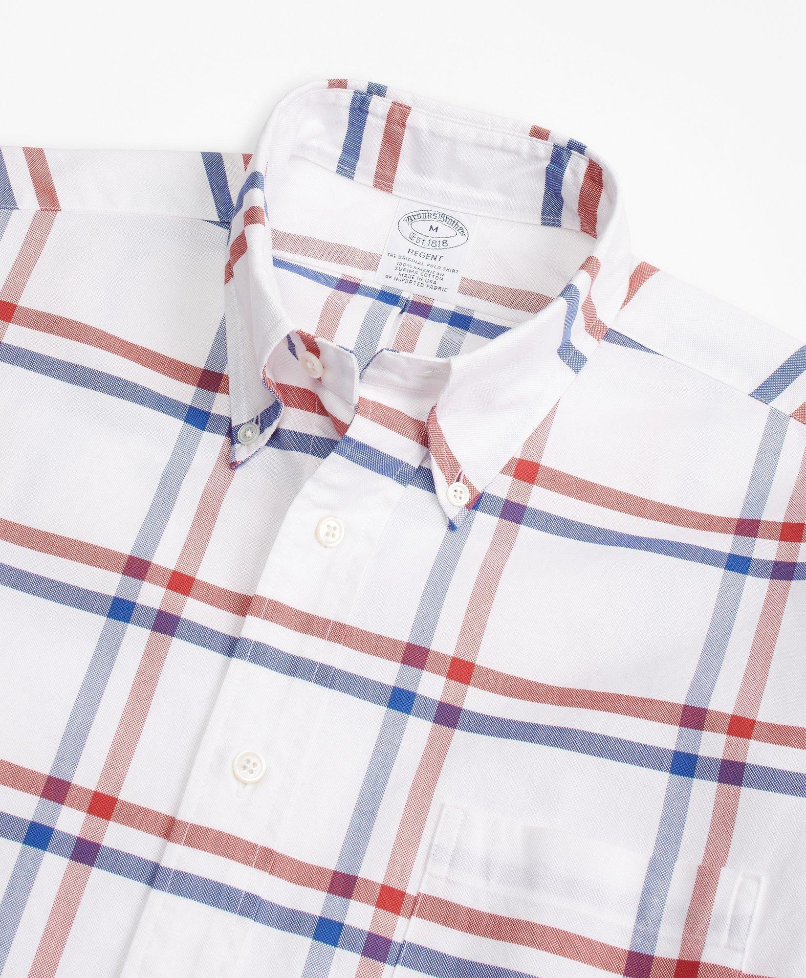 Brooks Brothers Men's Regent Regular-Fit Sport Shirt, Oxford Windowpane | White/Blue/Red