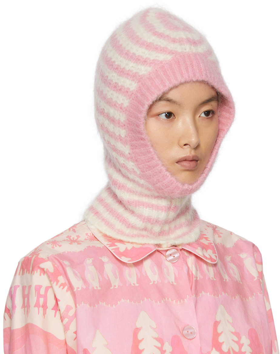 Helmstedt Pink & White Stripe Balaclava Beanie