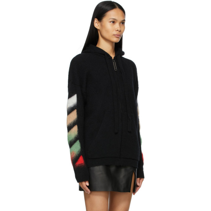 Off-White Black Wool and Mohair Diag Hoodie Off-White