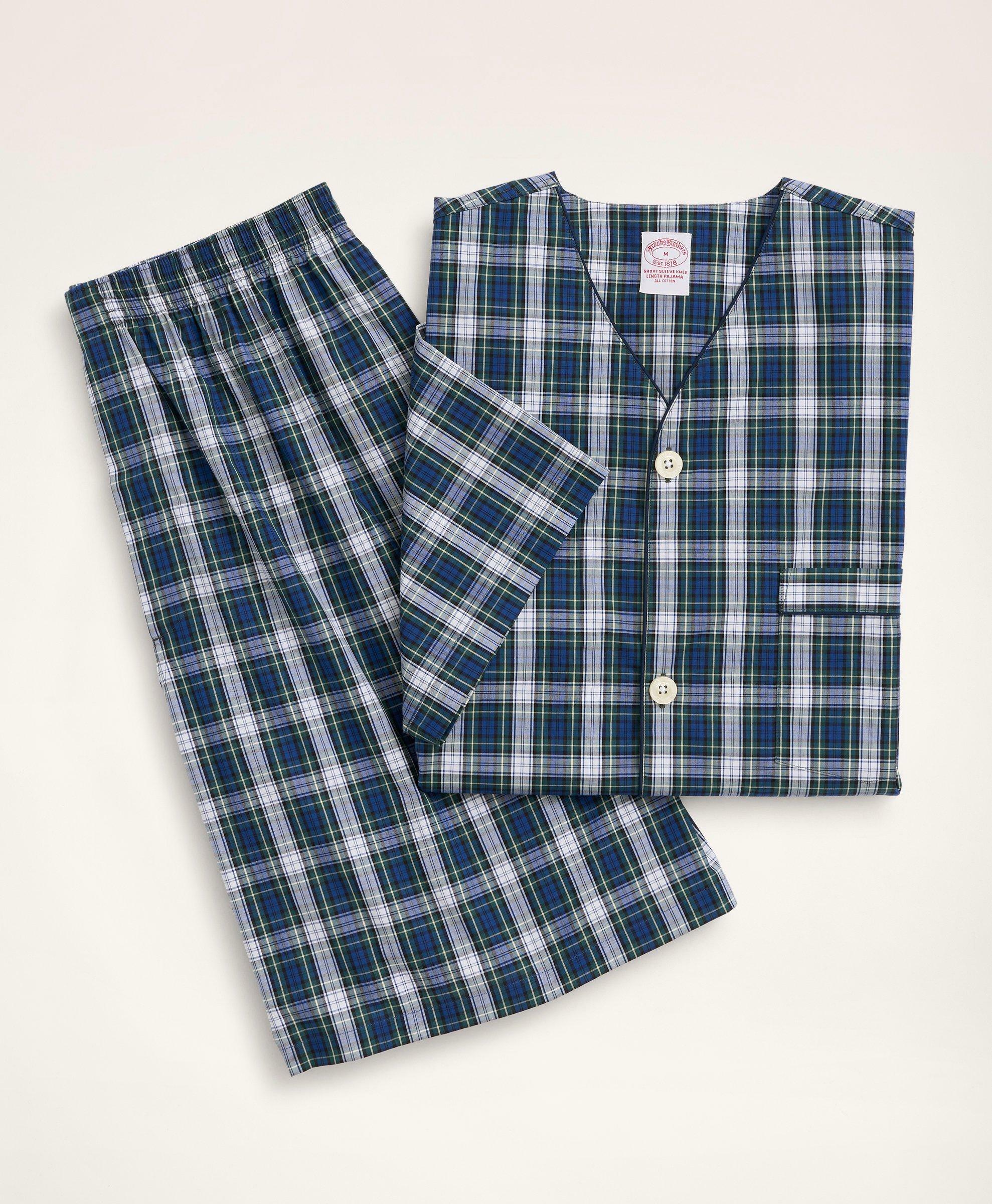 Brooks Brothers Men's Cotton Broadcloth Tartan Short Pajamas | Blue