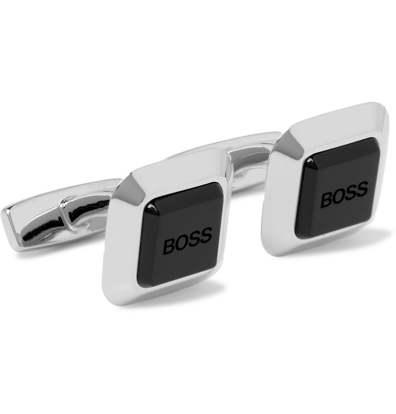 HUGO BOSS - Logo-Engraved Silver-Tone and Enamel Cufflinks - Silver ...