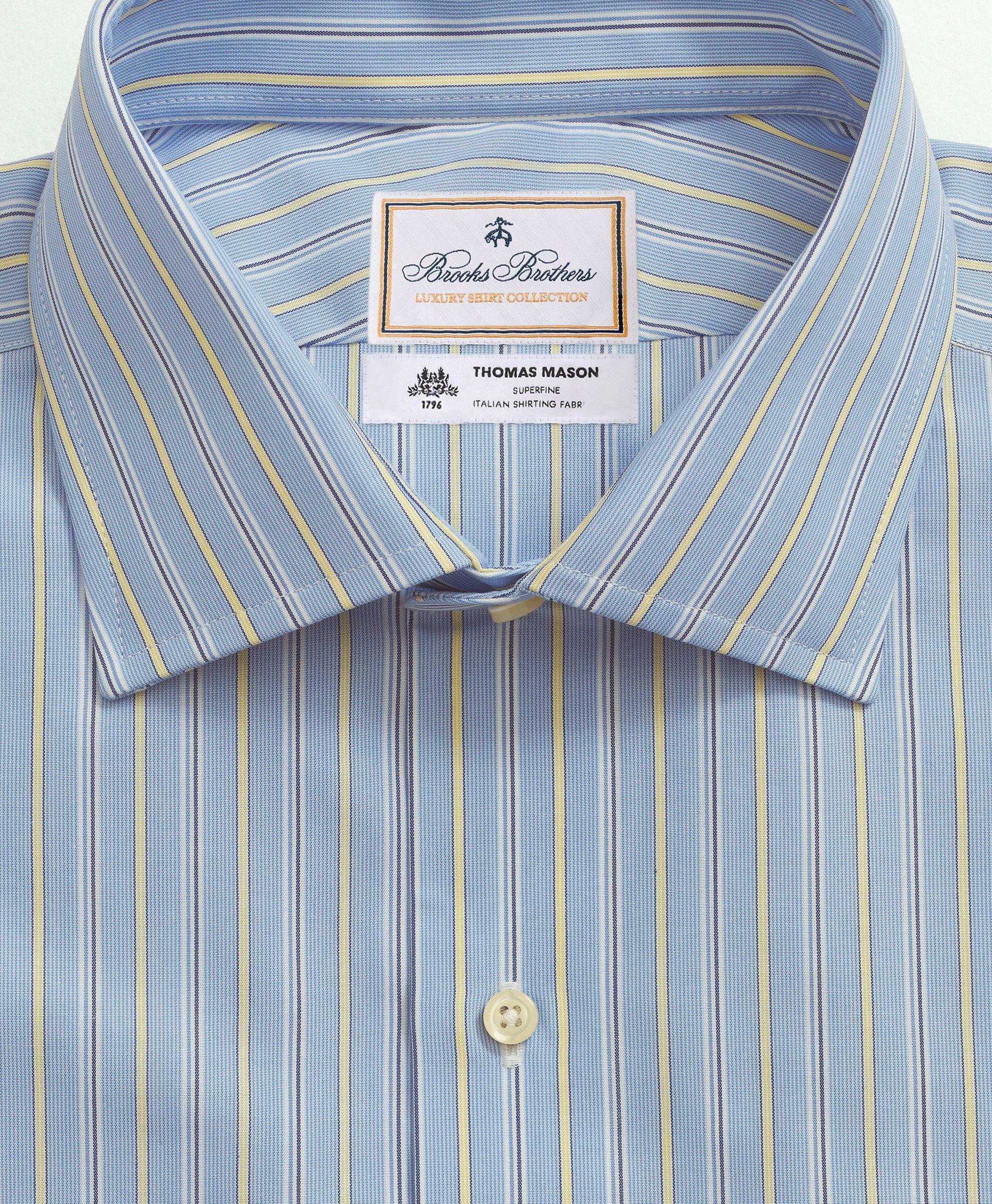 Brooks Brothers Men's X Thomas Mason Cotton Poplin English Collar, Stripe Dress Shirt | Blue
