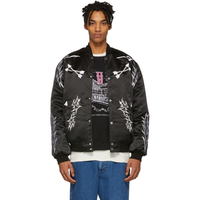 black embroidered bomber jacket