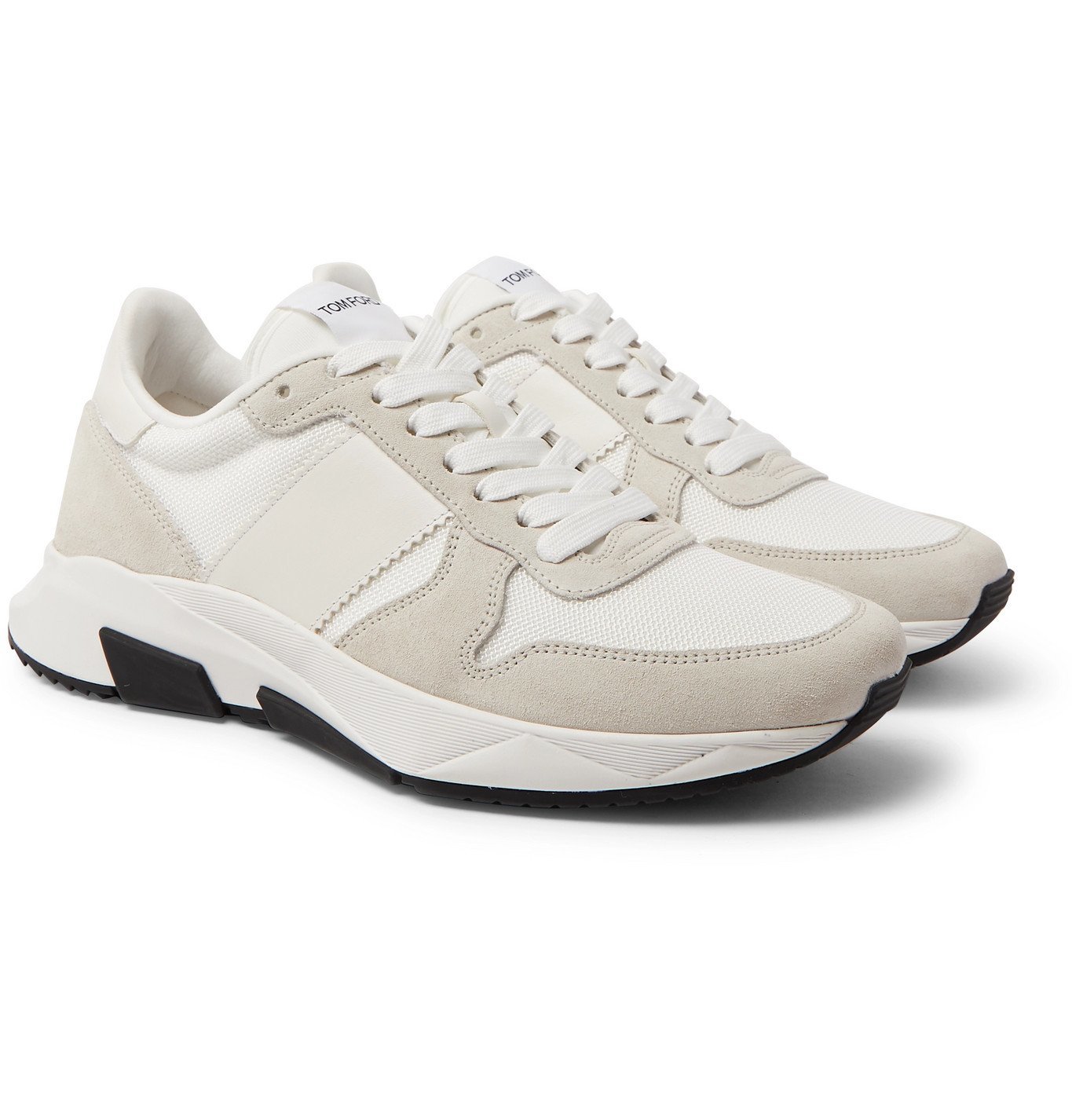 TOM FORD - Jagga Leather-Trimmed Suede and Mesh Sneakers - White TOM FORD