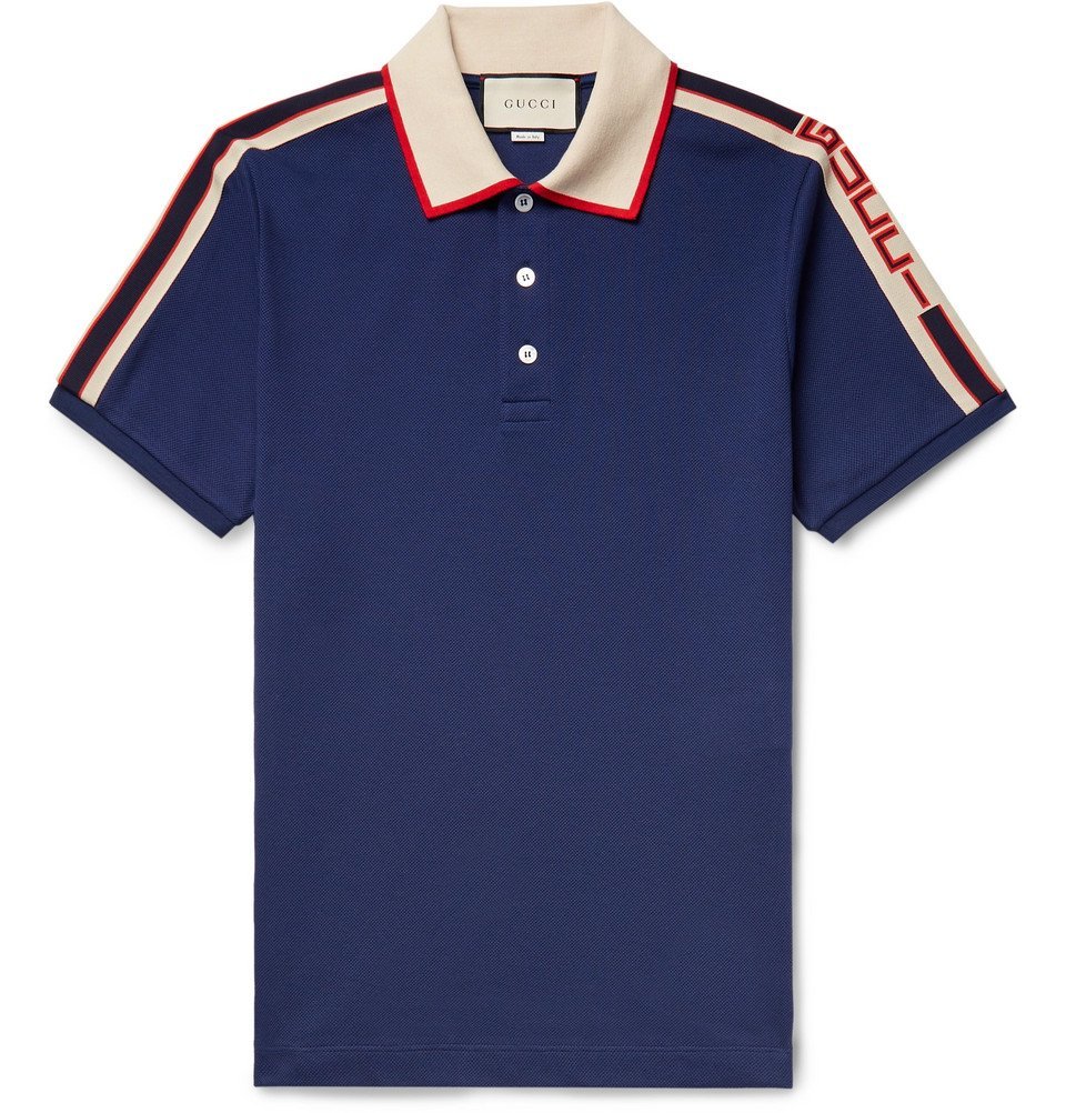 spend Bad mood Constricted Gucci - Webbing-Trimmed Stretch-Cotton Piqué Polo Shirt - Men - Navy Gucci