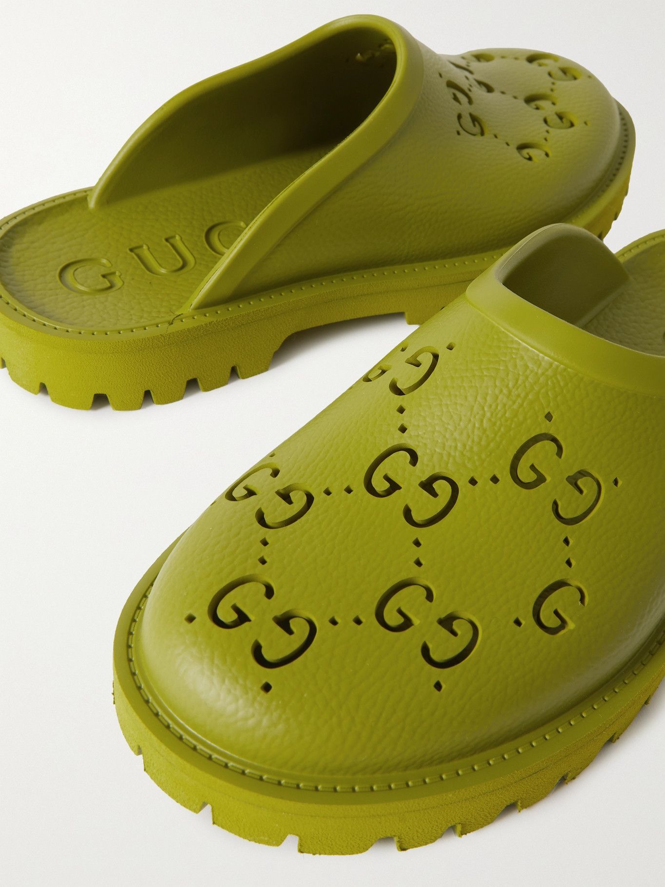 GUCCI - Logo-Perforated Rubber Mules - Green Gucci