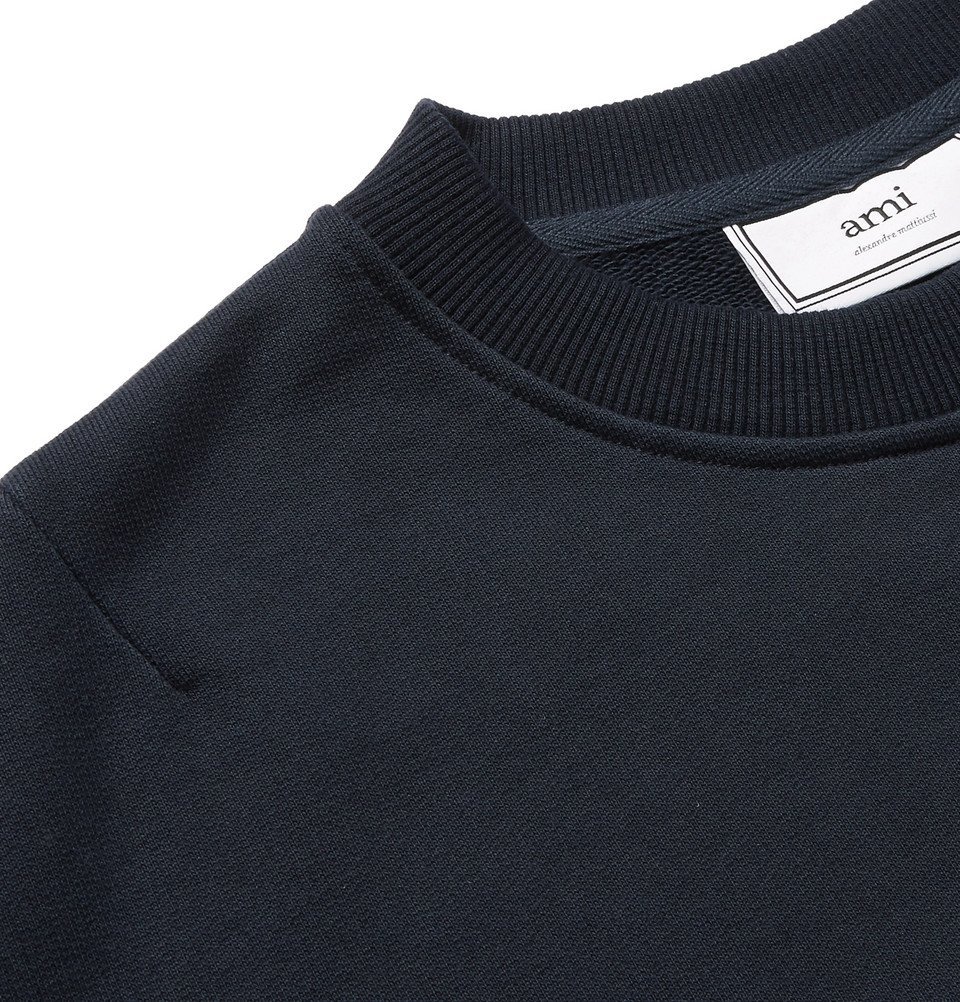 AMI - Logo-Flocked Fleece-Back Cotton-Jersey Sweatshirt - Men - Navy AMI