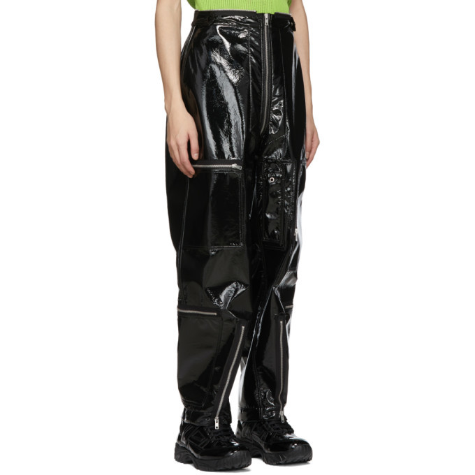 Maison Margiela Black Shiny Coated Zip Trousesr Maison Margiela