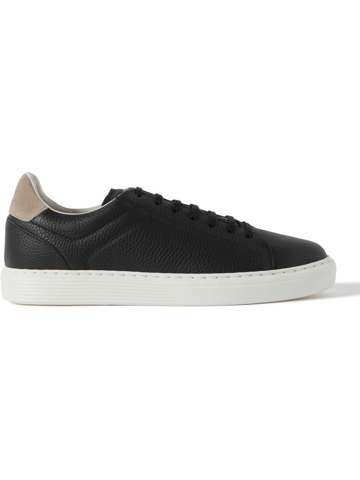 Brunello Cucinelli - Suede-Trimmed Full-Grain Leather Sneakers - Black ...