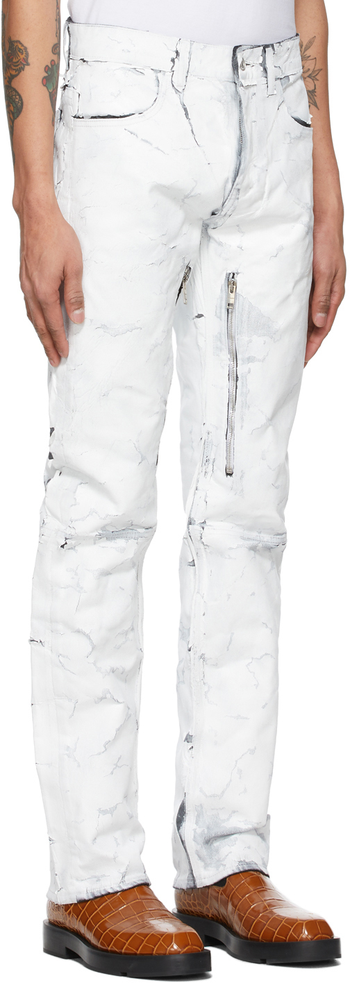 Givenchy White Crackled Painted Zip Jeans Givenchy
