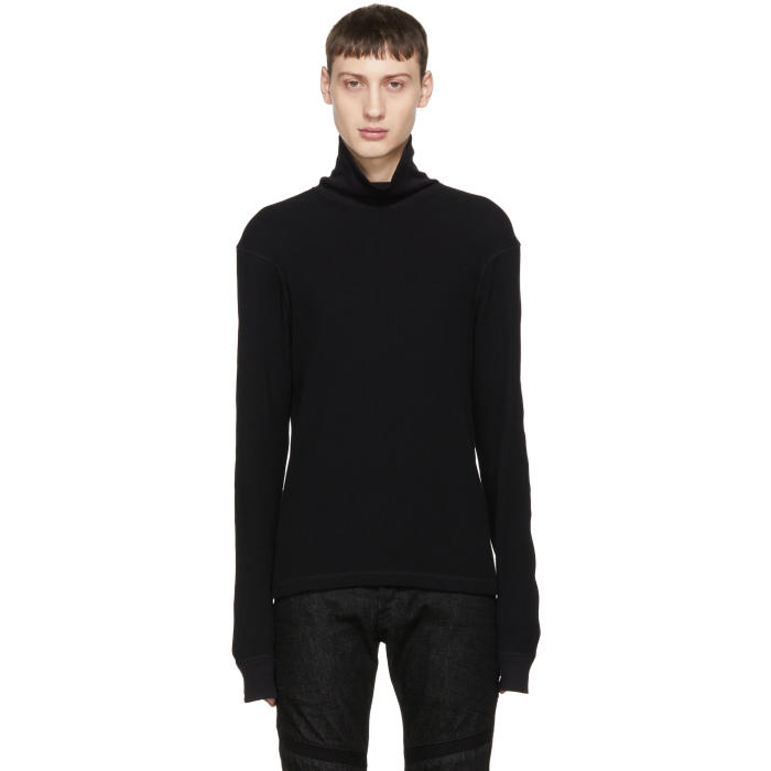 Helmut Lang Black Waffle Knit Thermal Turtleneck Helmut Lang