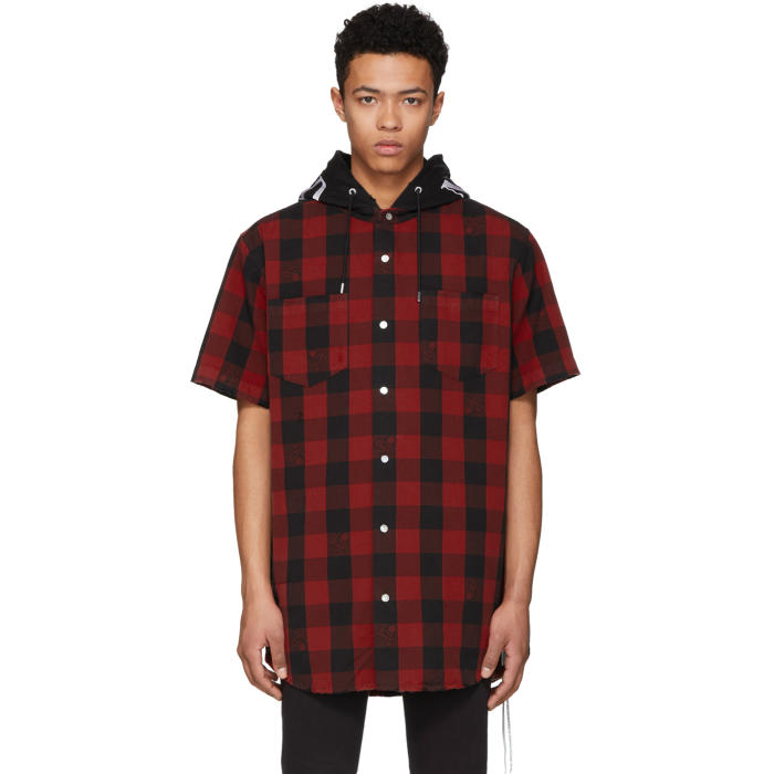 mastermind WORLD Reversible Red and Black Check Hooded Shirt MASTERMIND ...