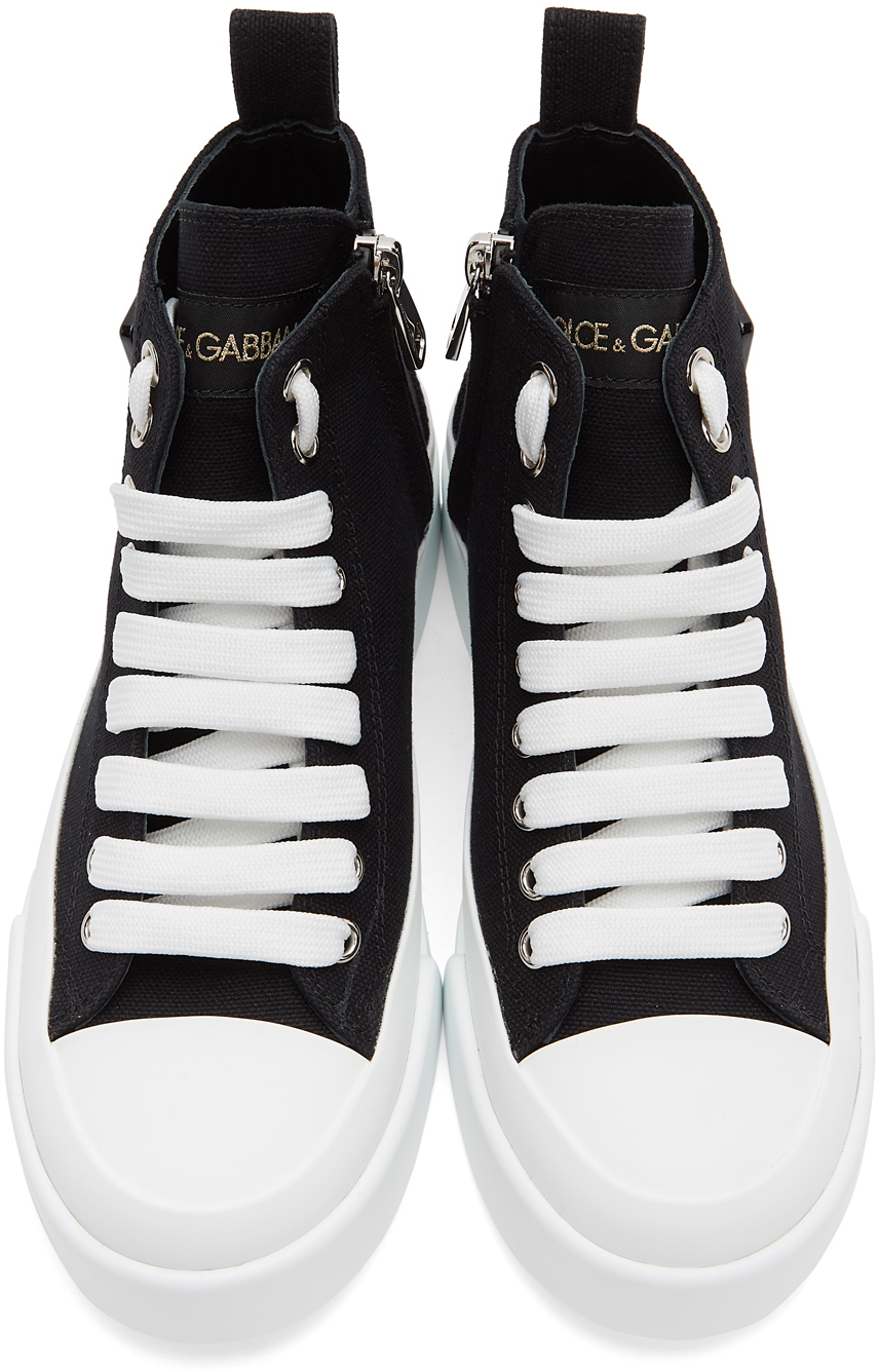 Dolce & Gabbana Black & White Canvas Portofino High Sneakers Dolce & Gabbana