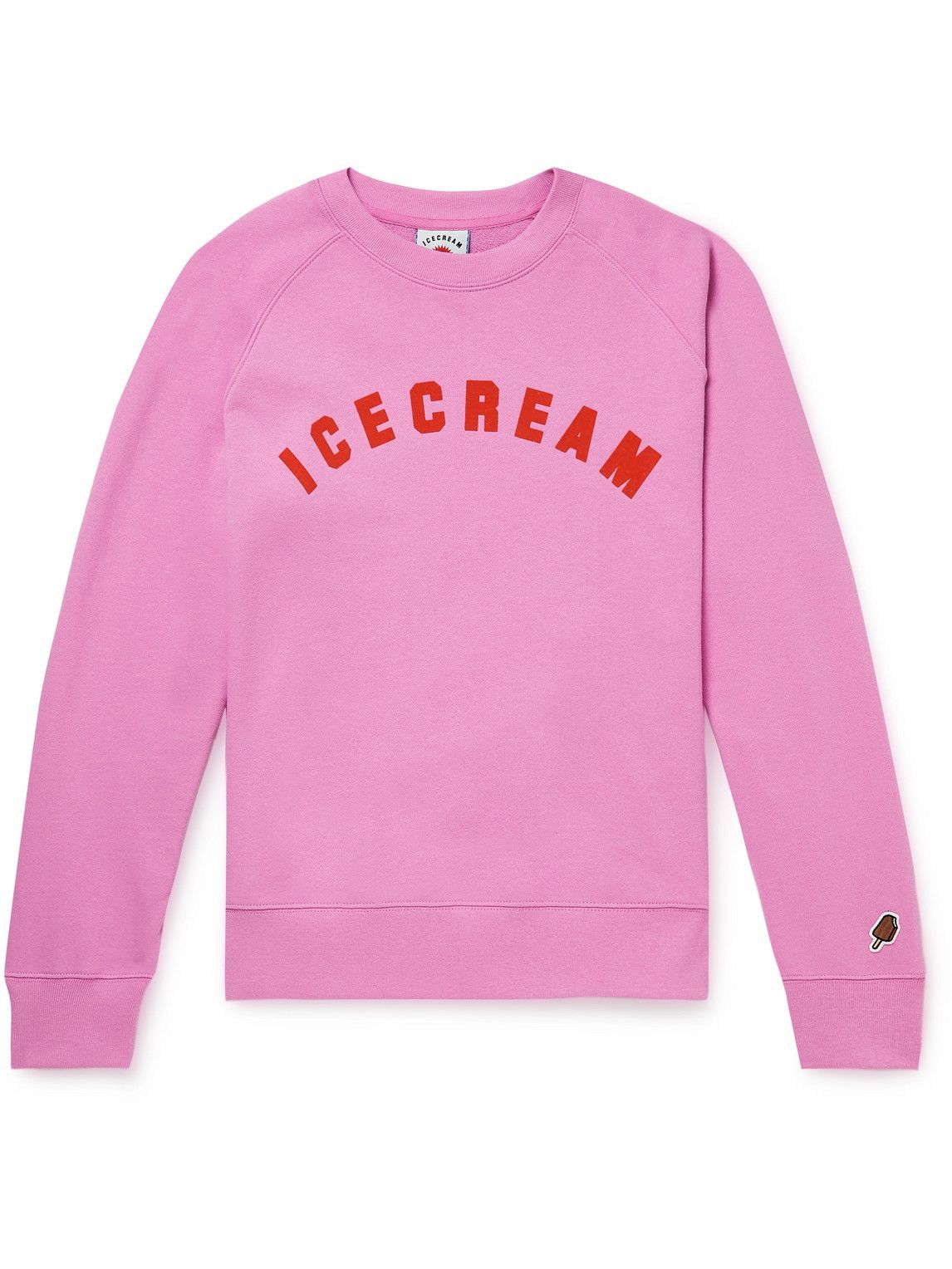 ICECREAM - Logo-Flocked Cotton-Jersey Sweatshirt - Pink ICECREAM