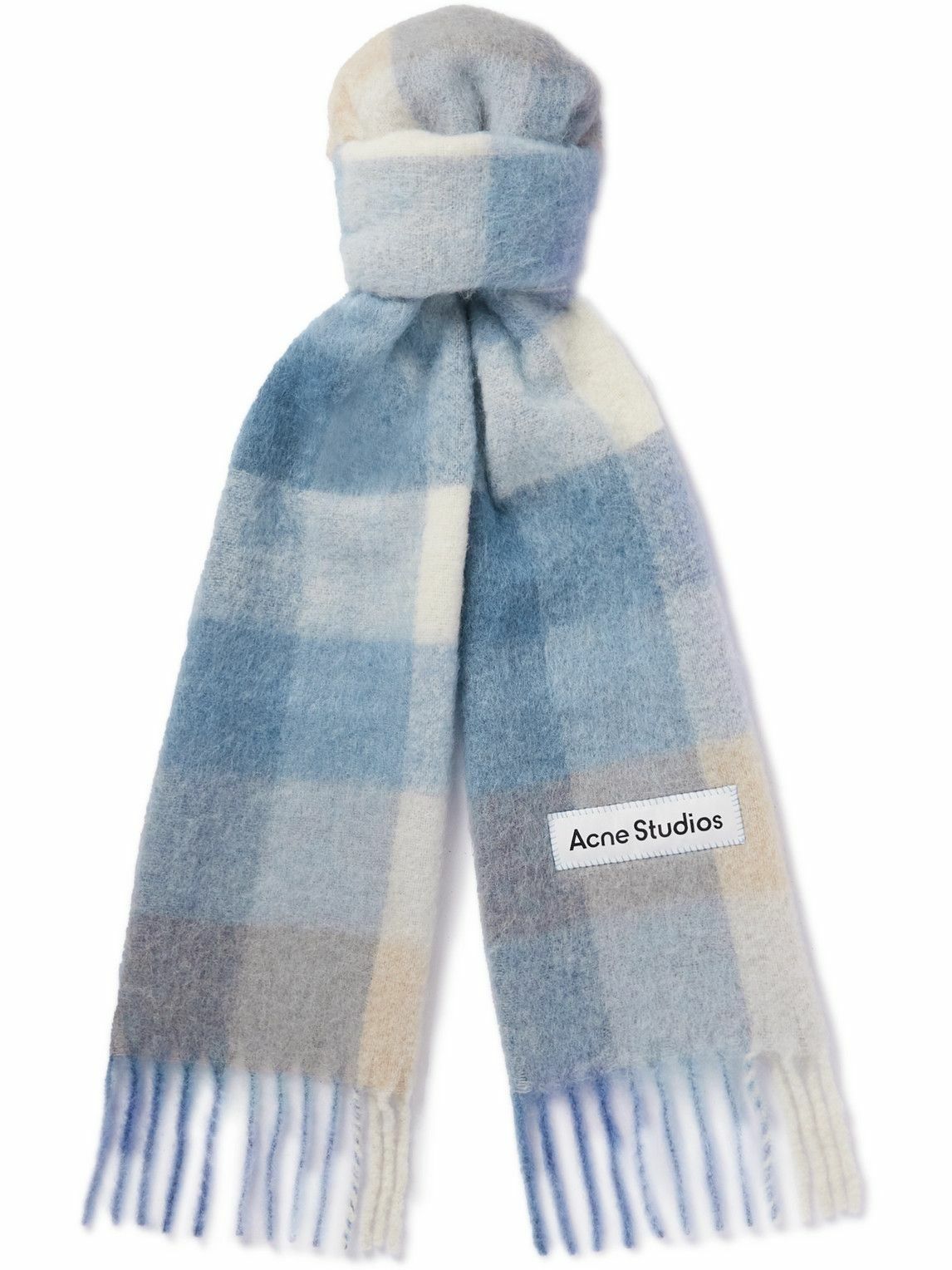 Acne Studios Vally Fringed Checked Knitted Scarf Acne Studios