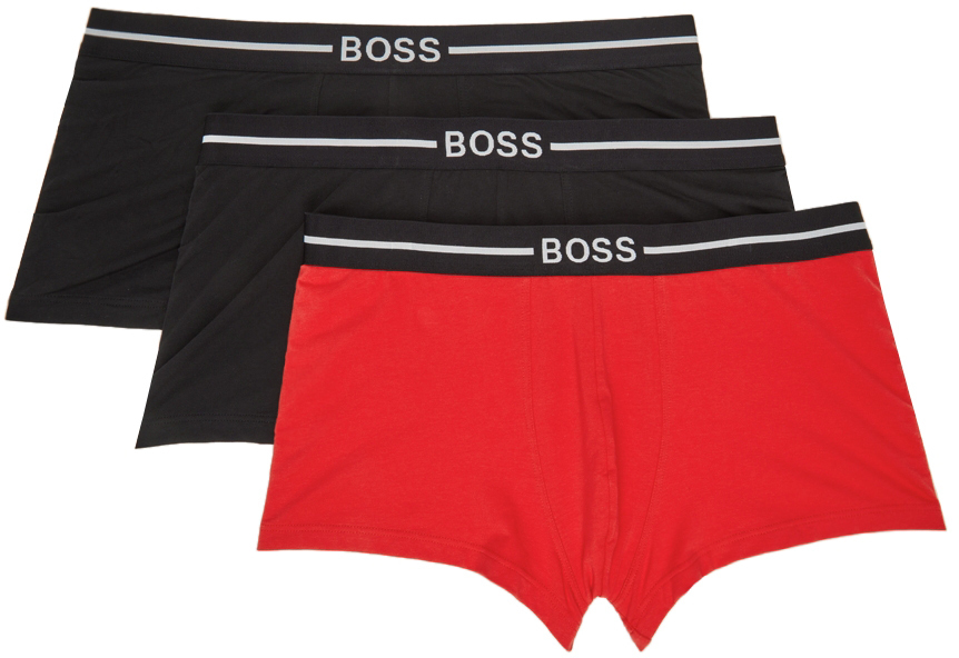 Boss Three-Pack Black & Red Organic Cotton Boxers BOSS