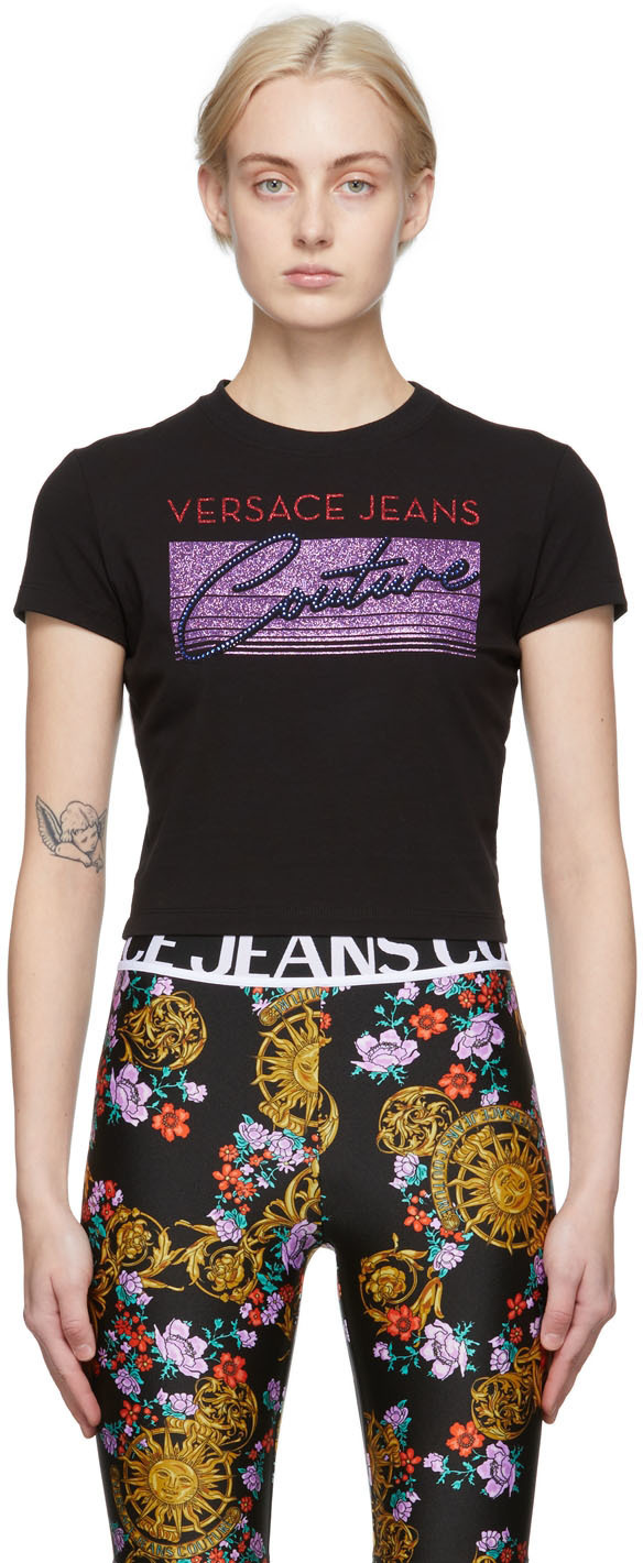 Photo: Versace Jeans Couture Black Glitter Logo T-Shirt