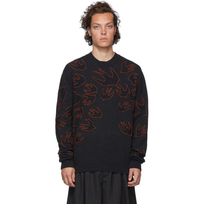 McQ Alexander McQueen Grey Swallow Knit Sweater McQ Alexander McQueen