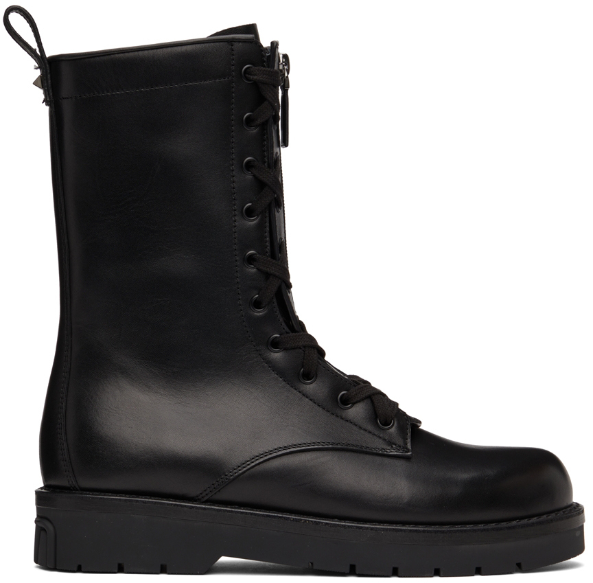 Valentino Garavani Black Leather Combat Boots Valentino Garavani