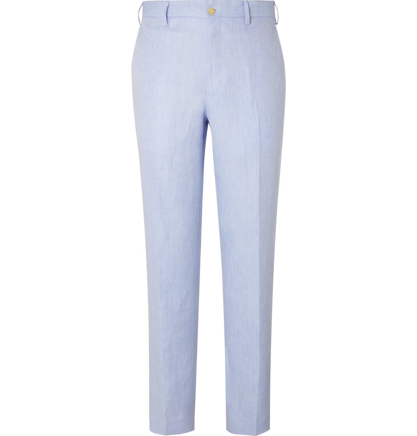 Sky-Blue Slim-Fit Herringbone Linen 