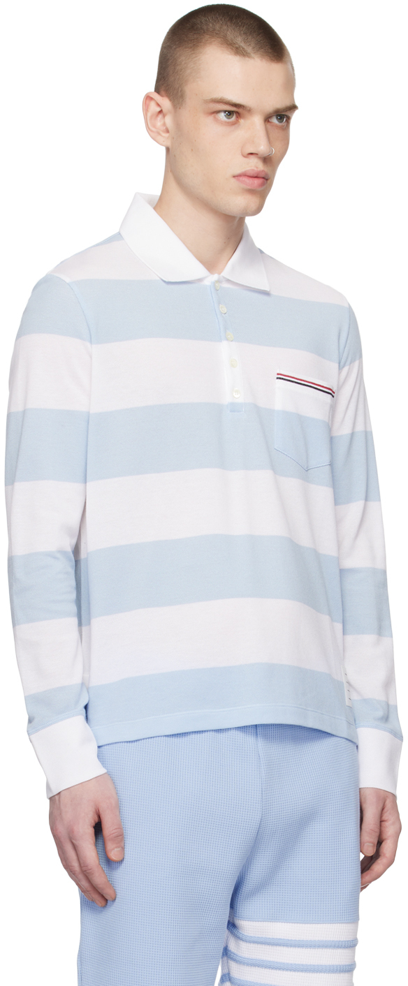 Thom Browne Blue & White Striped Polo Thom Browne