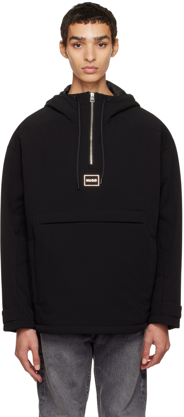 Hugo Black Hooded Windbreaker Jacket Hugo Boss