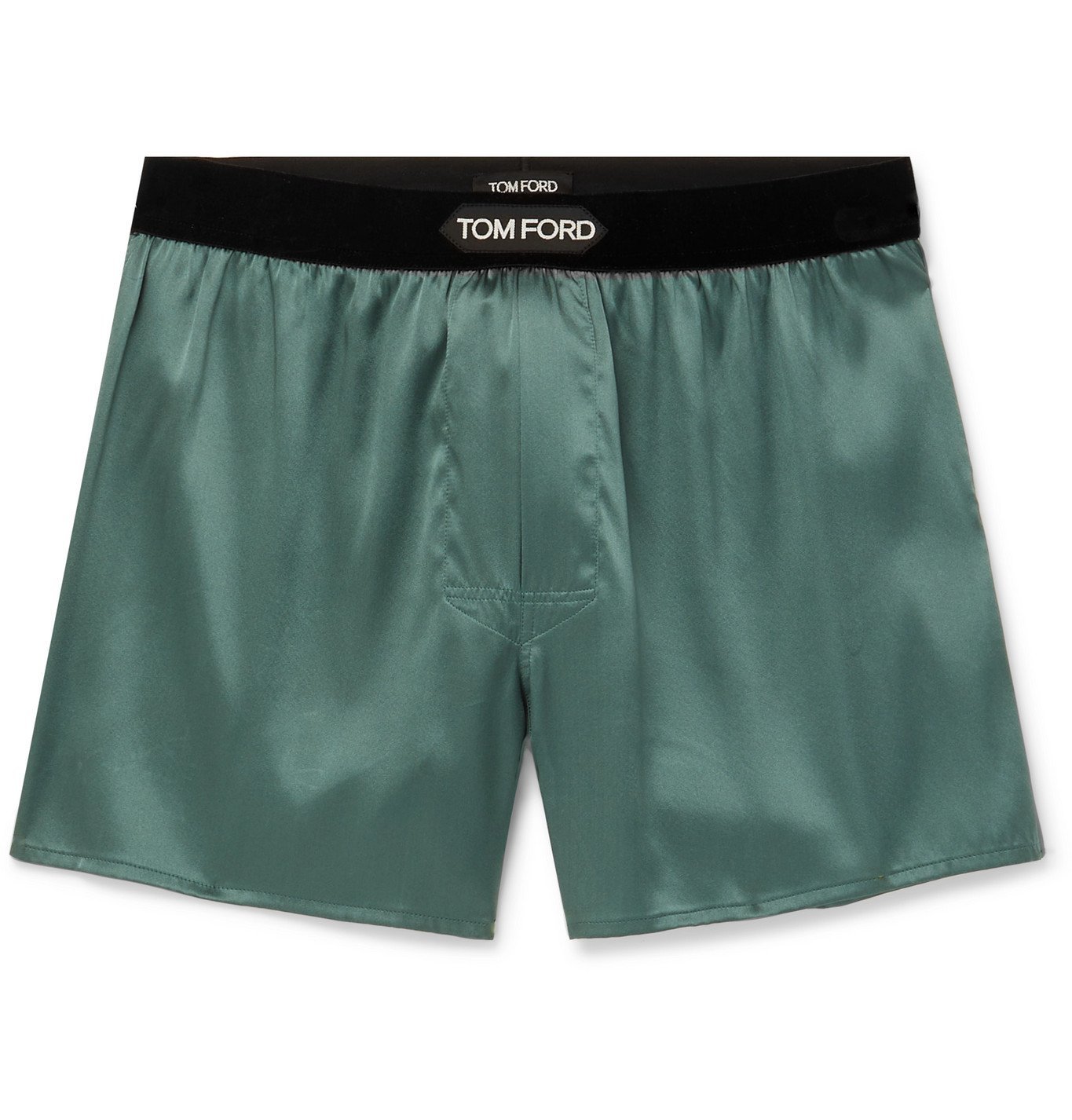 TOM FORD - Velvet-Trimmed Stretch-Silk Satin Boxer Shorts - Green TOM FORD