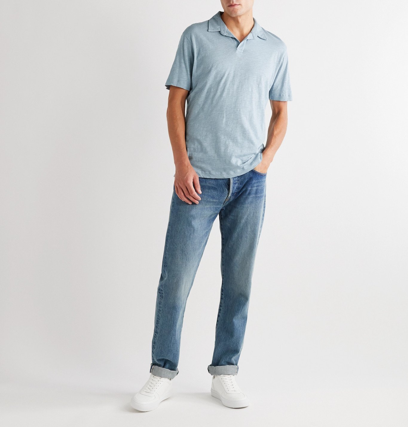 Sunspel - MÃ©lange Cotton and Linen-Blend Polo Shirt - Unknown Sunspel