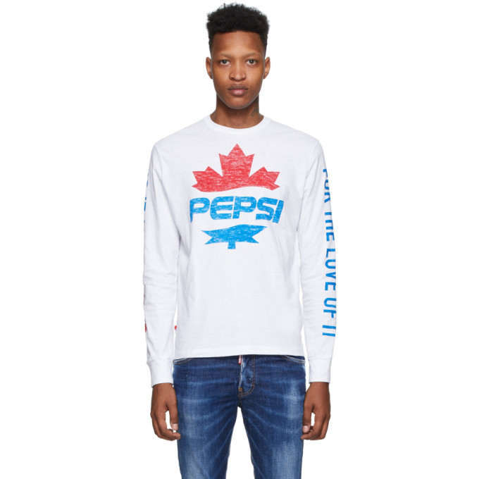 arm wees stil Onbevreesd Dsquared2 White Pepsi Edition Surf Fit Long Sleeve T-Shirt Dsquared2