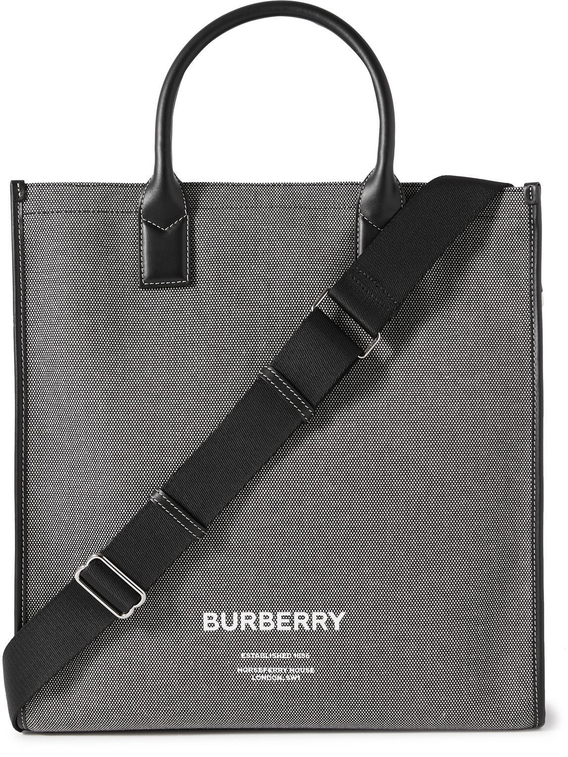 Burberry - Leather-Trimmed Logo-Print Canvas Tote Bag Burberry