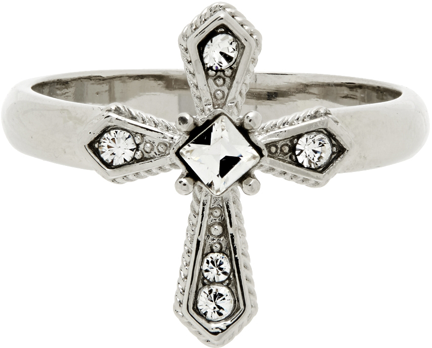 Dolce & Gabbana Silver Crystal Cross Ring Dolce & Gabbana