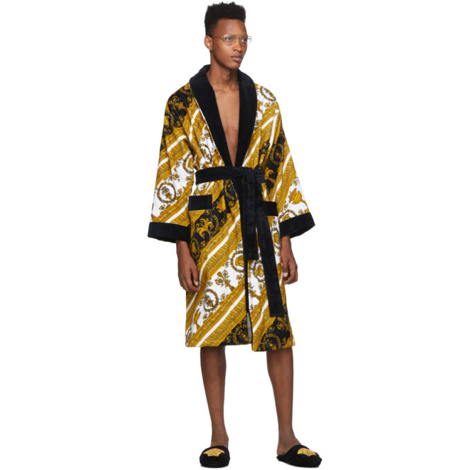 white and gold versace robe