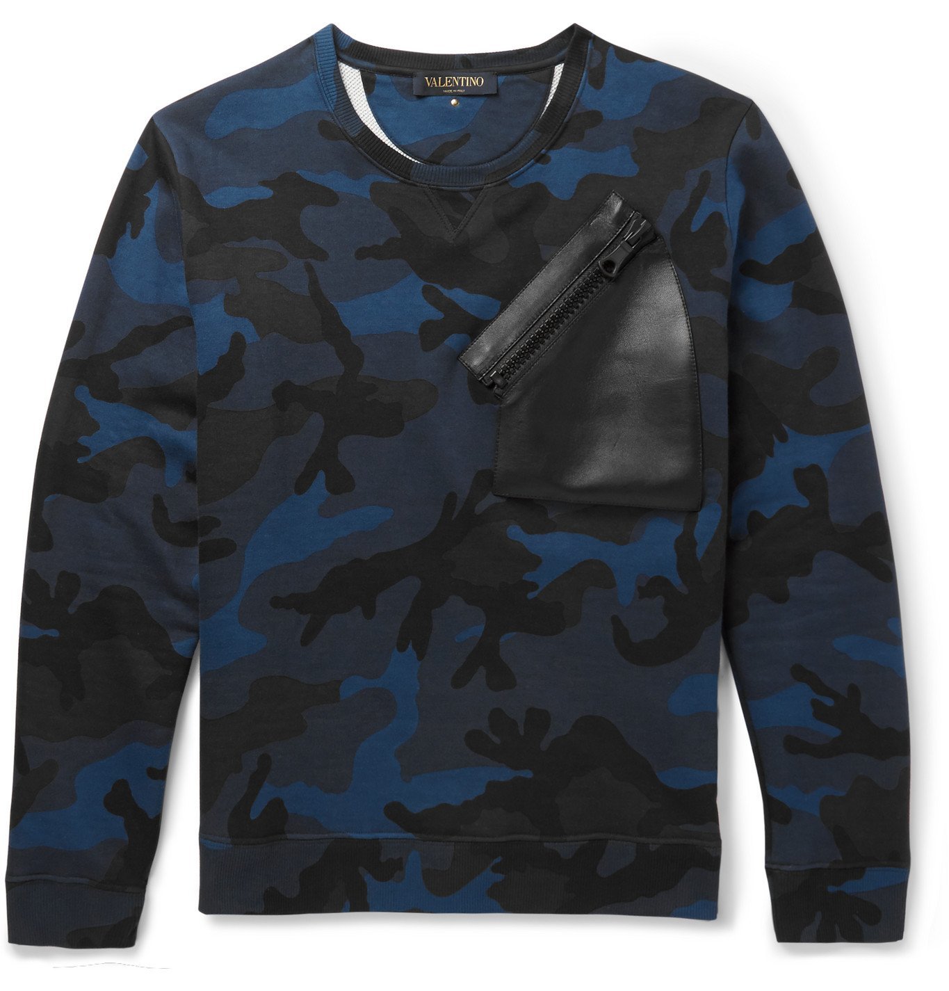 VALENTINO - Leather-Trimmed Camo Cotton-Blend Jersey Sweatshirt 