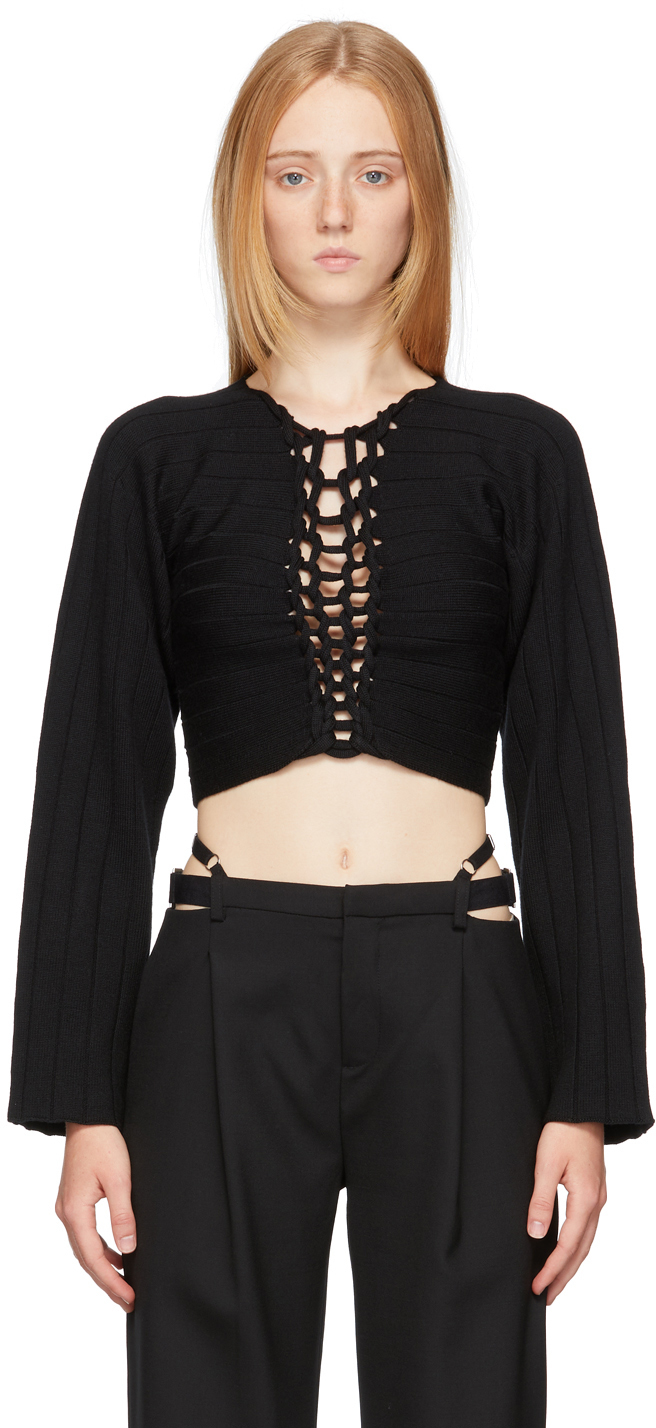 Dion Lee Black V-Neck Braid Sweater Dion Lee