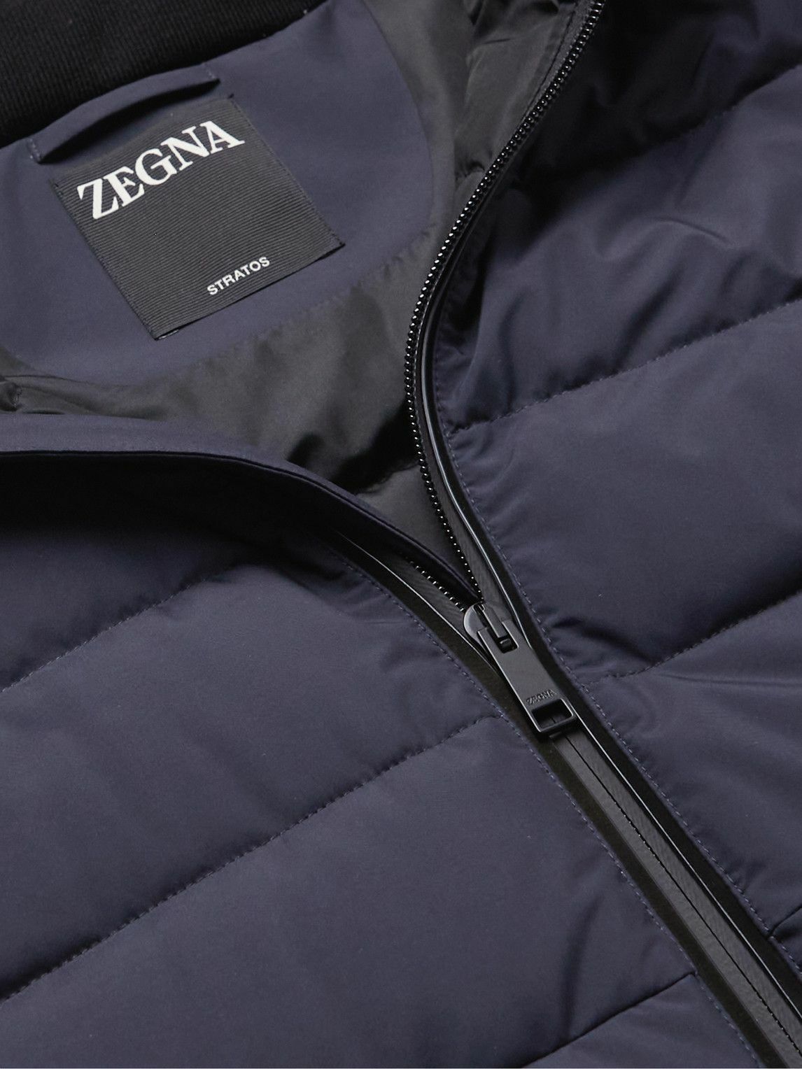 Zegna - Stratos Leather-Trimmed Quilted Shell Hooded Down Jacket - Blue ...