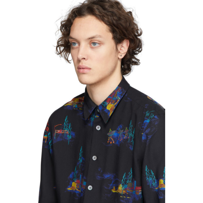 PS by Paul Smith Black Lyocell Cosmic Camp Long Sleeve Shirt PS by Paul ...