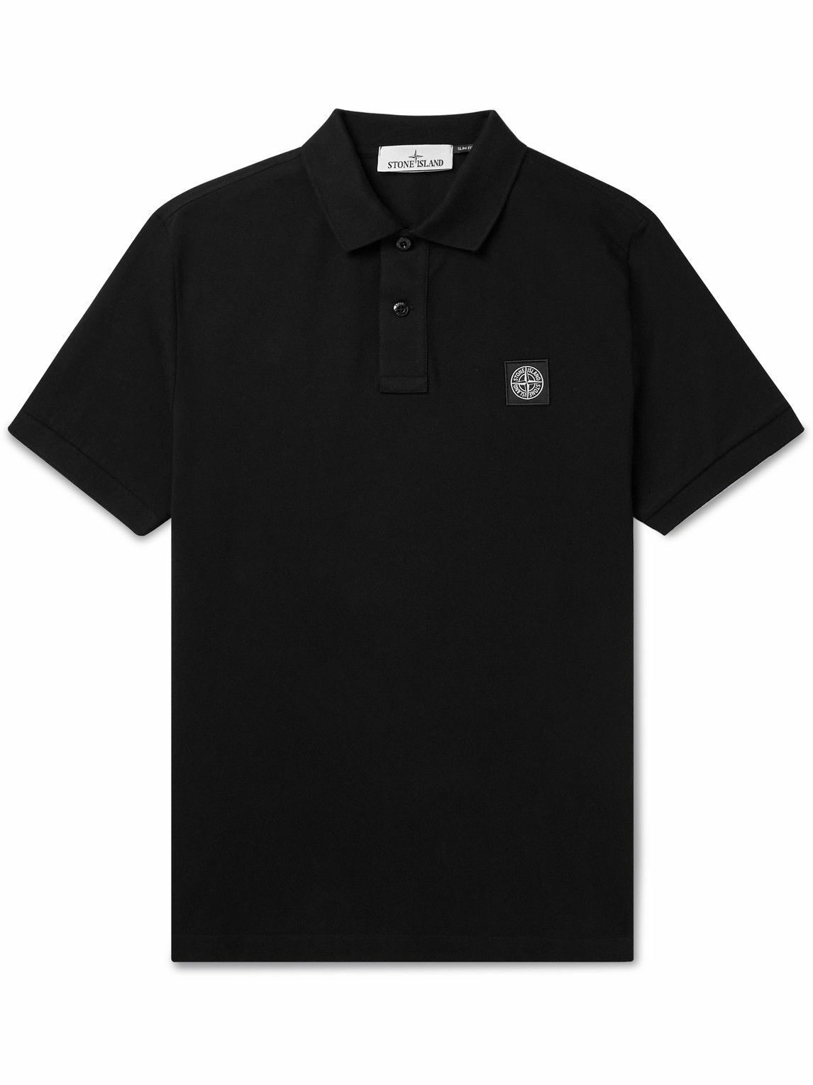 Stone Island - Logo-Appliquéd Stretch-Cotton Piqué Polo Shirt - Black ...