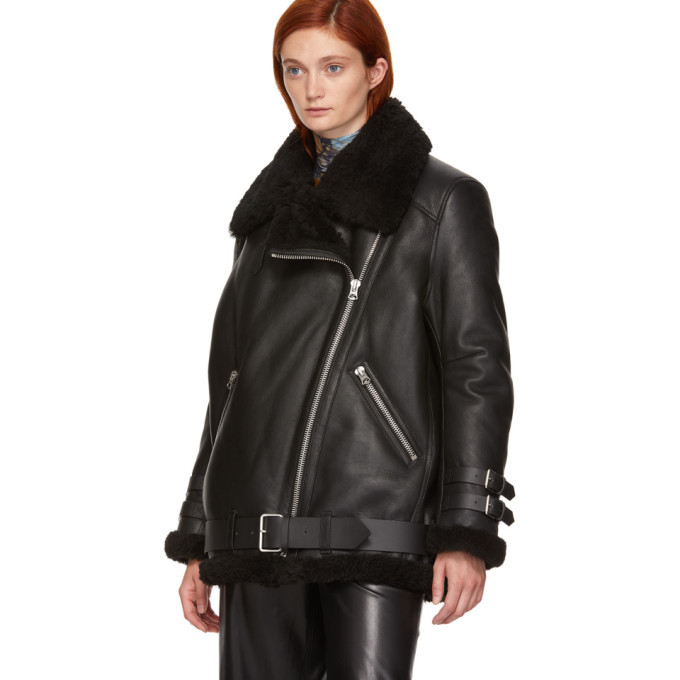 Acne Studios Black Leather and Shearling Velocite Jacket Acne Studios