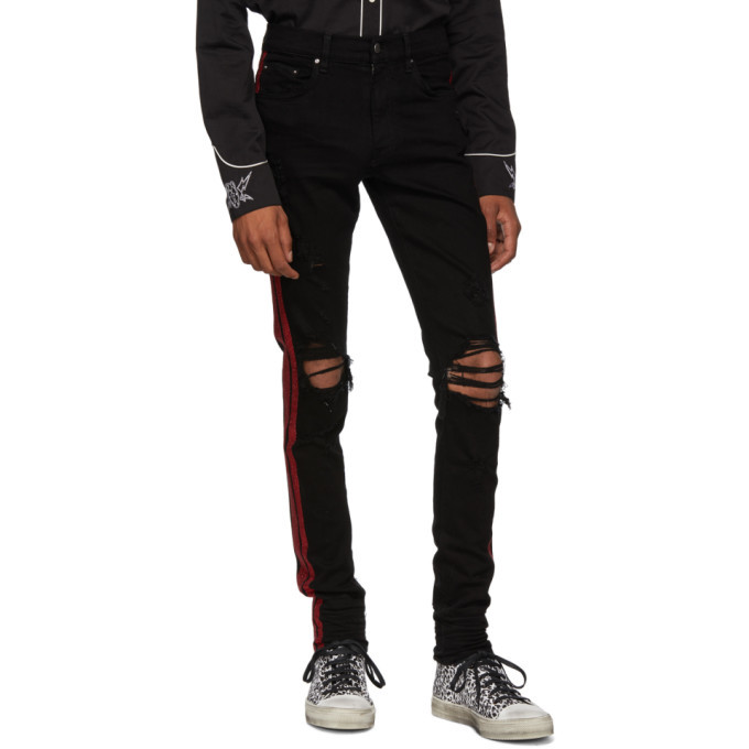 Amiri Black and Red Glitter Track Jeans 