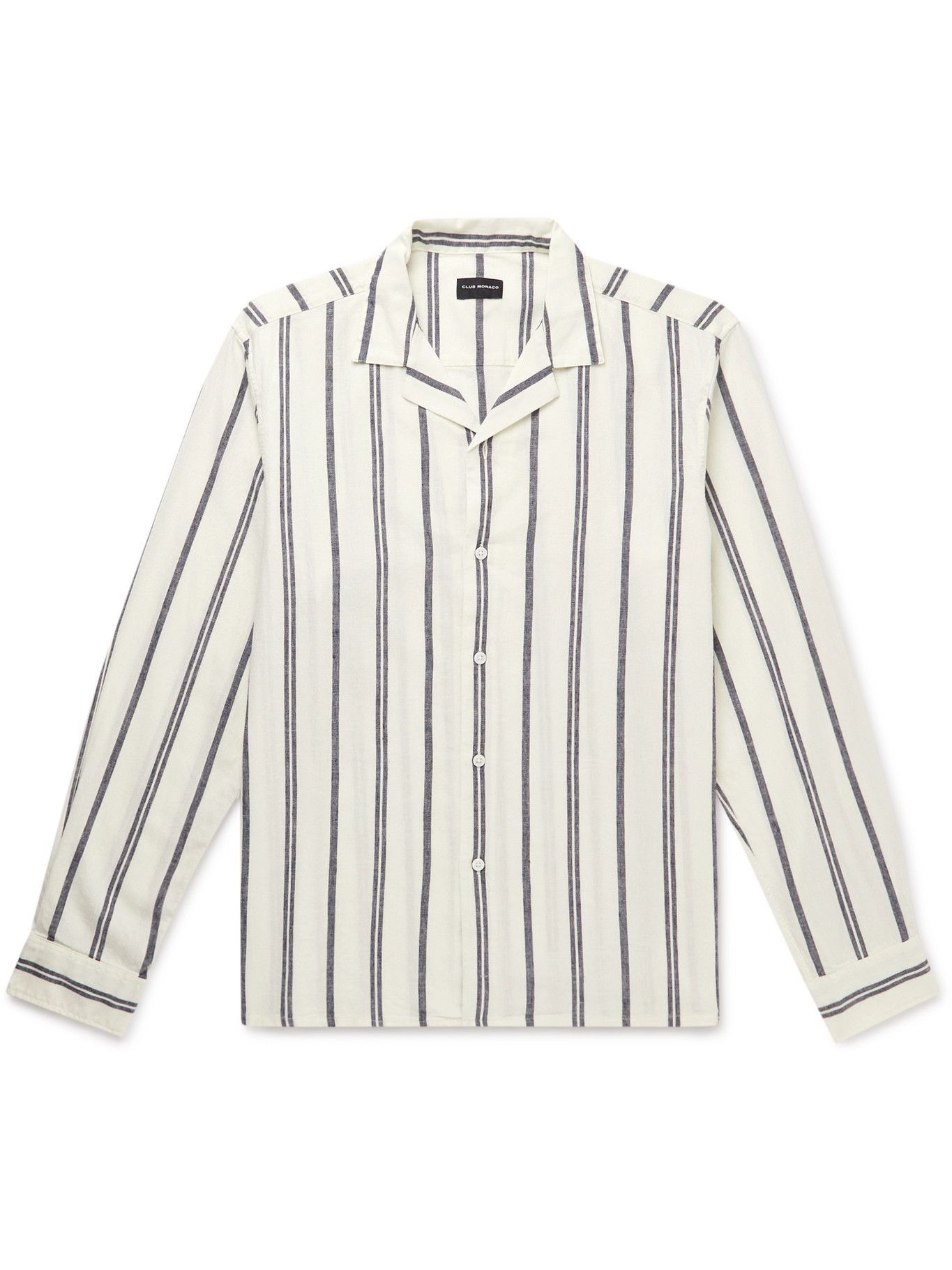 Club Monaco - Camp-Collar Striped Woven Shirt - White Club Monaco