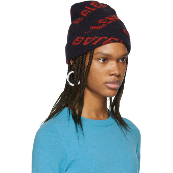 Red Jacquard Logo Beanie Balenciaga