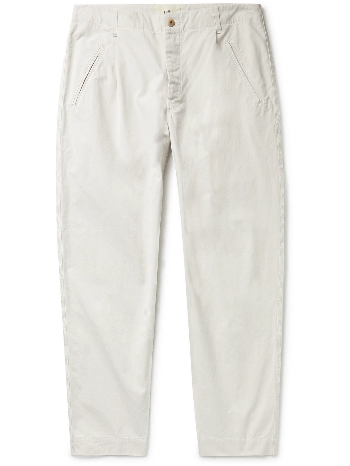 Folk - Assembly Tapered Pleated Cotton-Canvas Trousers - Neutrals Folk