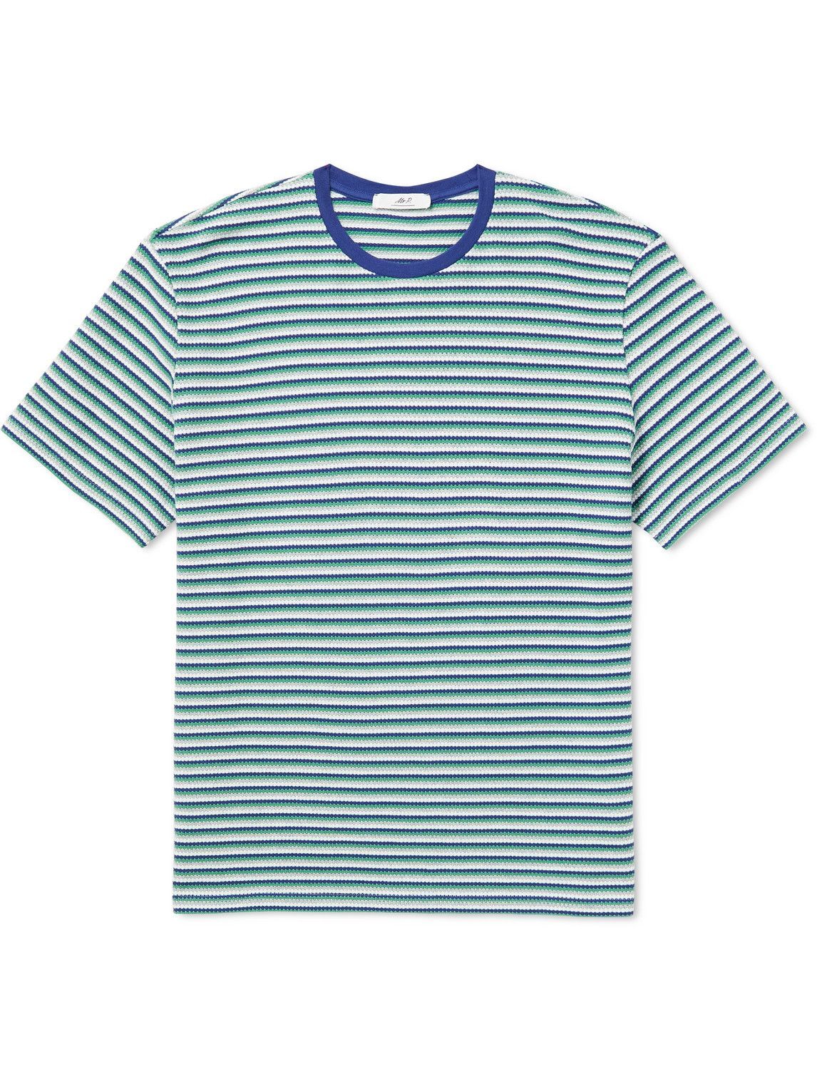 Mr P. - Striped Cotton-Piqué T-Shirt - Blue Mr P.