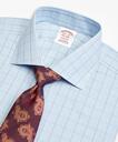 Brooks Brothers Men's Madison Relaxed-Fit Dress Shirt, Non-Iron Plaid Overcheck | Light Blue/Burgundy