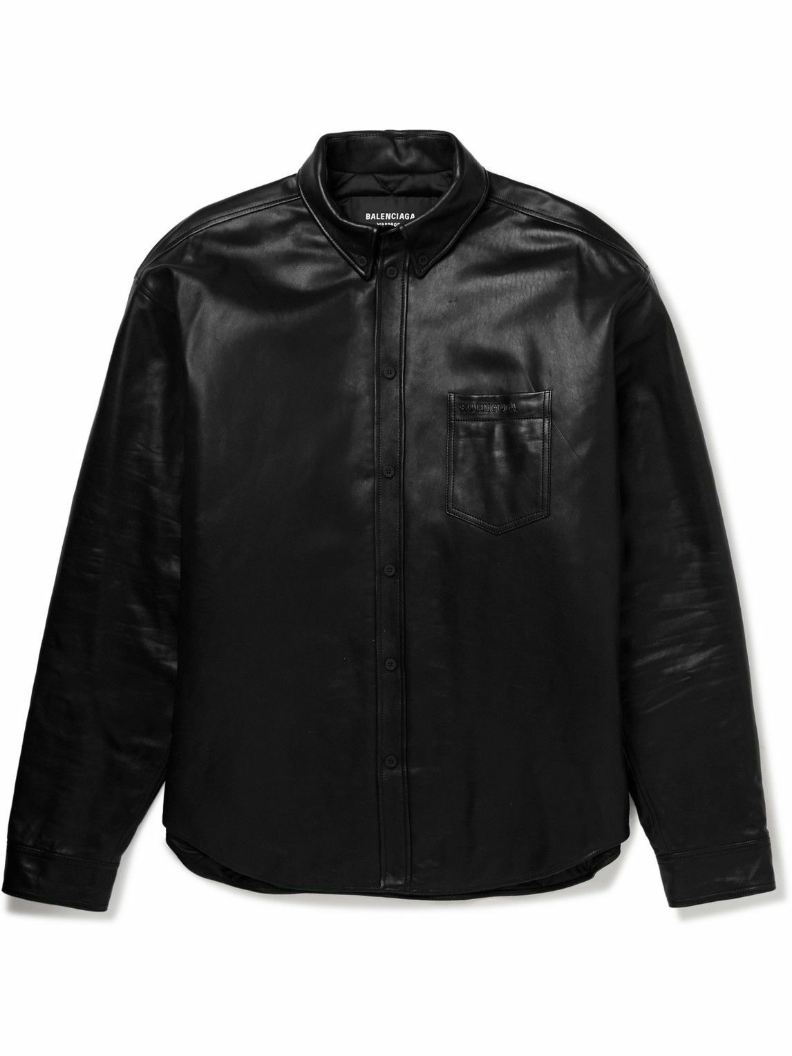 Balenciaga - Button-Down Collar Padded Leather Overshirt - Black Balenciaga