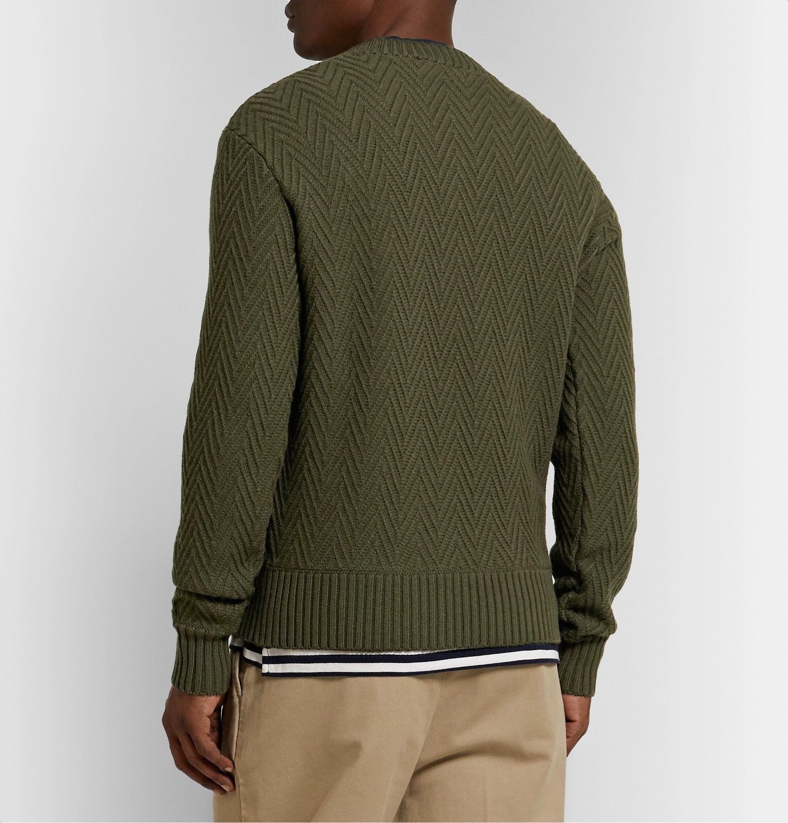 AMI - Slim-Fit Herringbone Wool Sweater - Green AMI