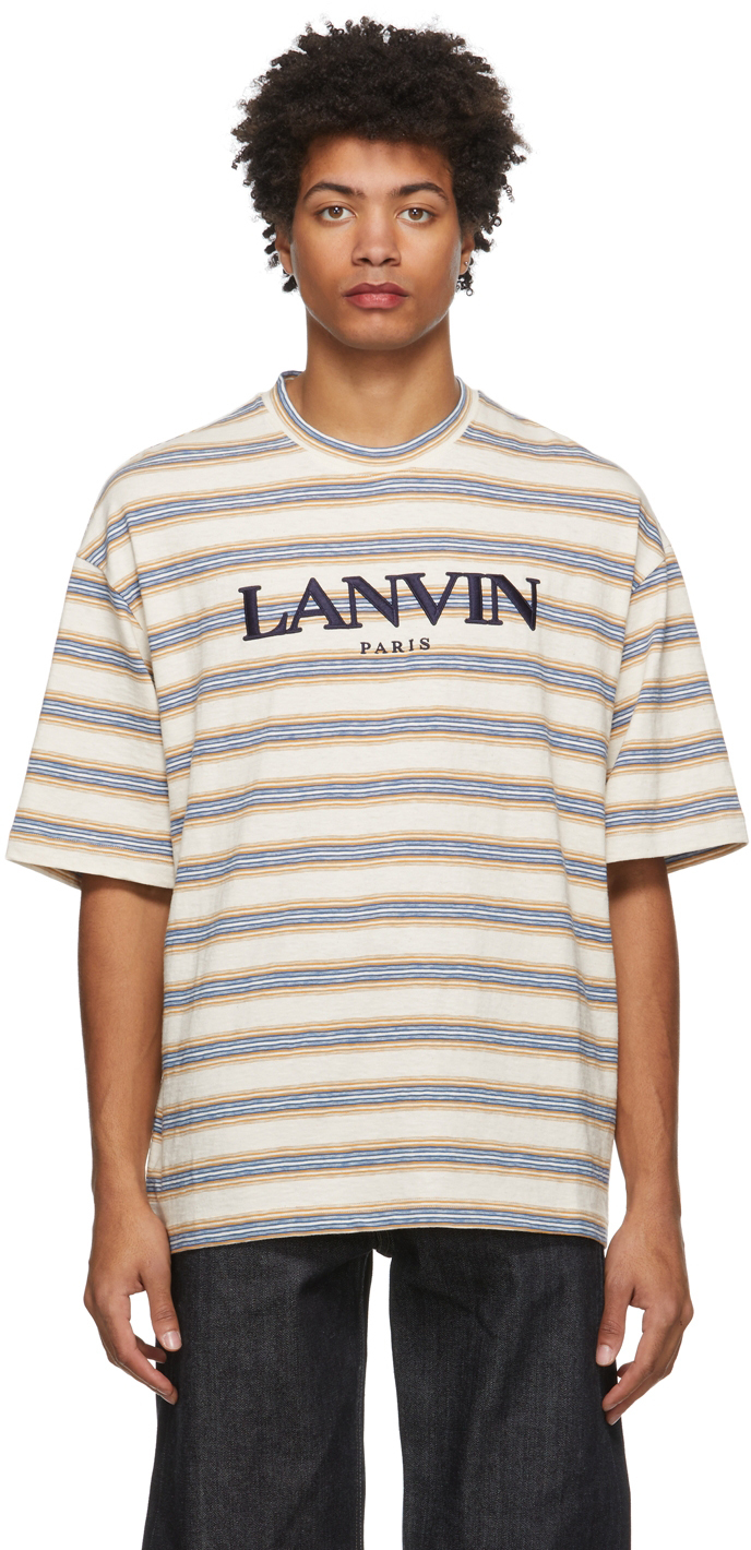 Lanvin Beige Striped Embroidered Logo T 