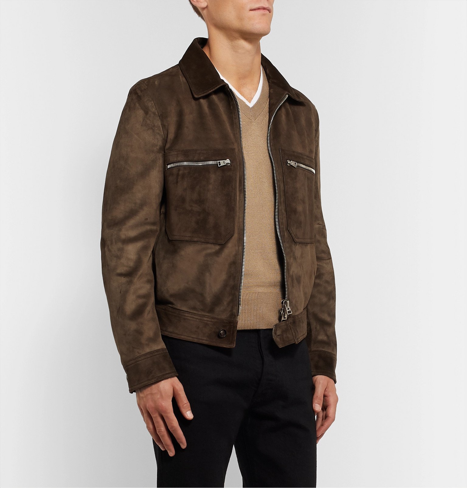 TOM FORD - Suede Blouson Jacket - Brown TOM FORD