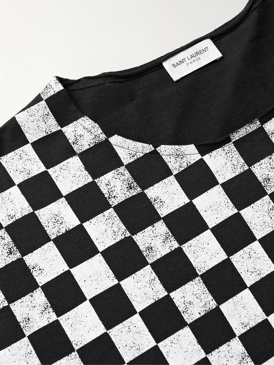 SAINT LAURENT - Checked Organic Cotton-Jersey T-Shirt - Black 
