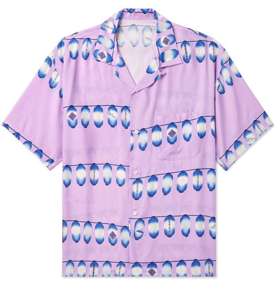 Flagstuff - Camp-Collar Printed Poplin Shirt - Purple Flagstuff